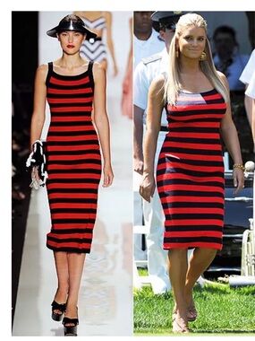 Michael Kors Navy and Red Striped Knit Midi Dress
